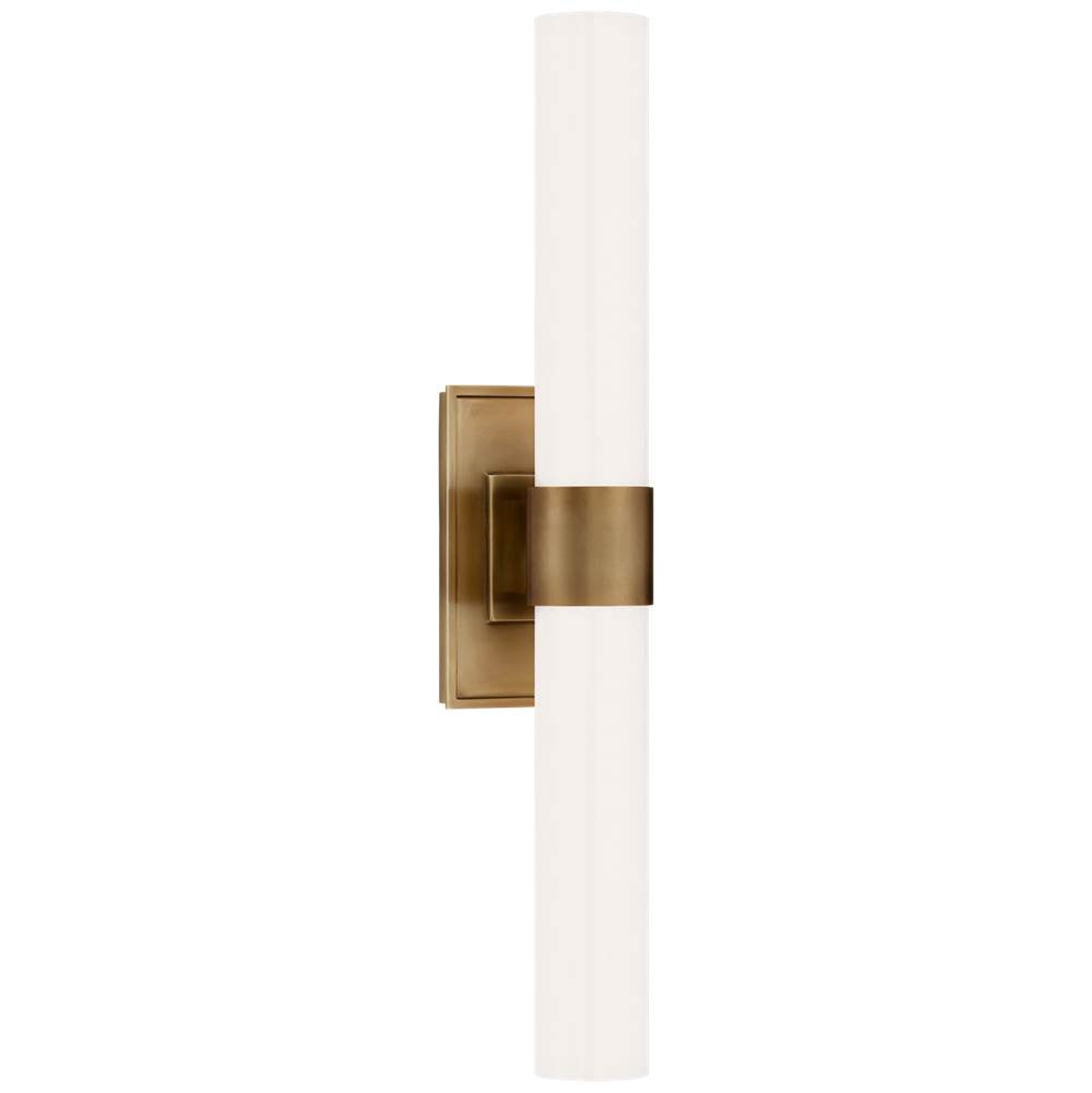 Visual Comfort Signature Collection Presidio Petite Double Sconce in Hand-Rubbed Antique Brass with White Glass